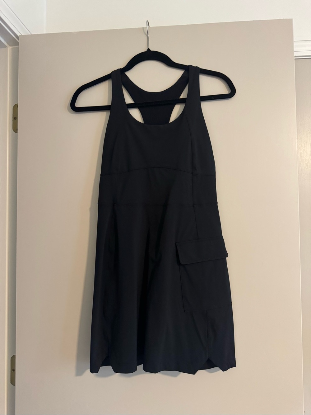 Fabletics Black Racerback Mini Dress with Side Flap Pocket